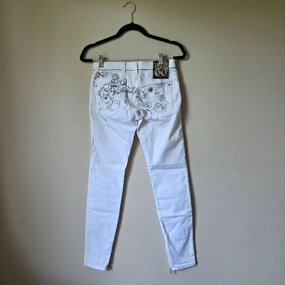 NWT Miss Sixty White And Black Tattoo Print Skinny Jeans With Zippers Size 25 - Picture 4 of 13